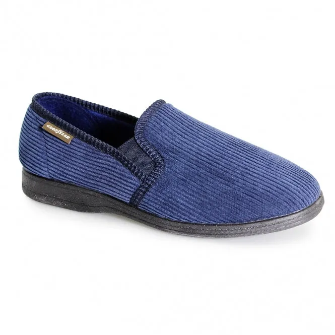 Mens Bedroom Slippers Goodyear Navy Double Gusset Humber