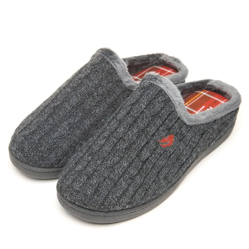 Mens Bedroom Slippers Grey Wool Effect Mule Plumaflex Memory Foam 12296