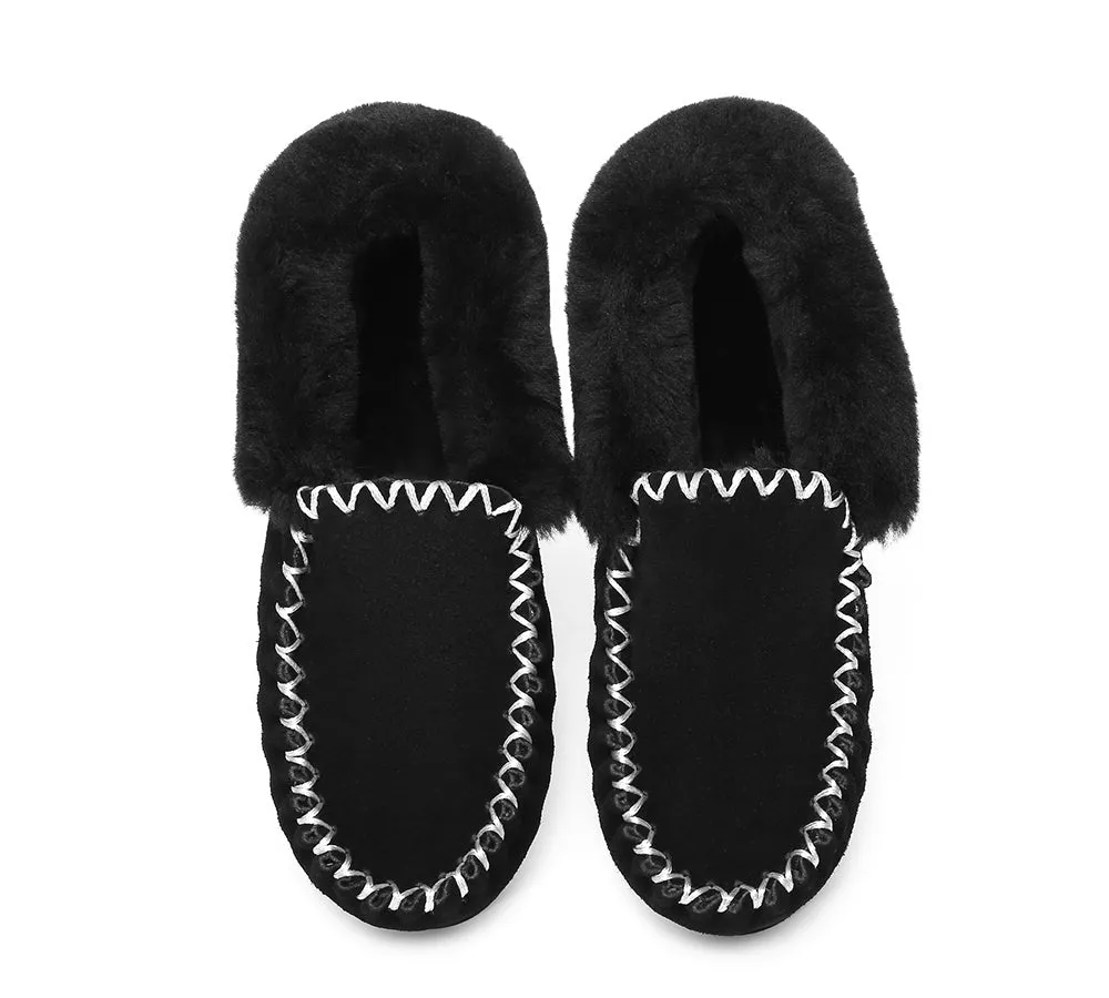 Mens Sheepskin Wool Ankle Slippers Popo Moccasins Big Size