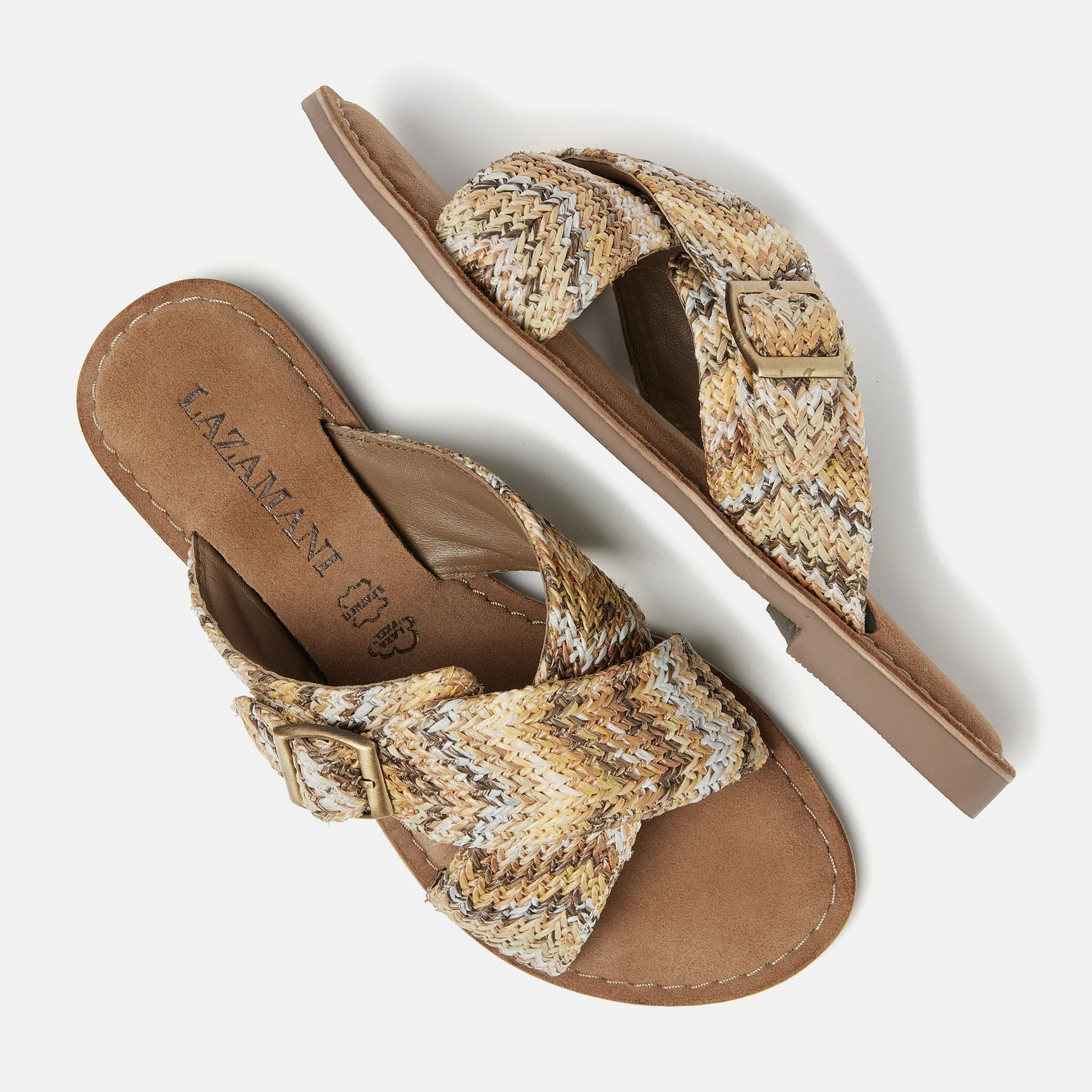 Mia Raffia Dames Slippers Beige