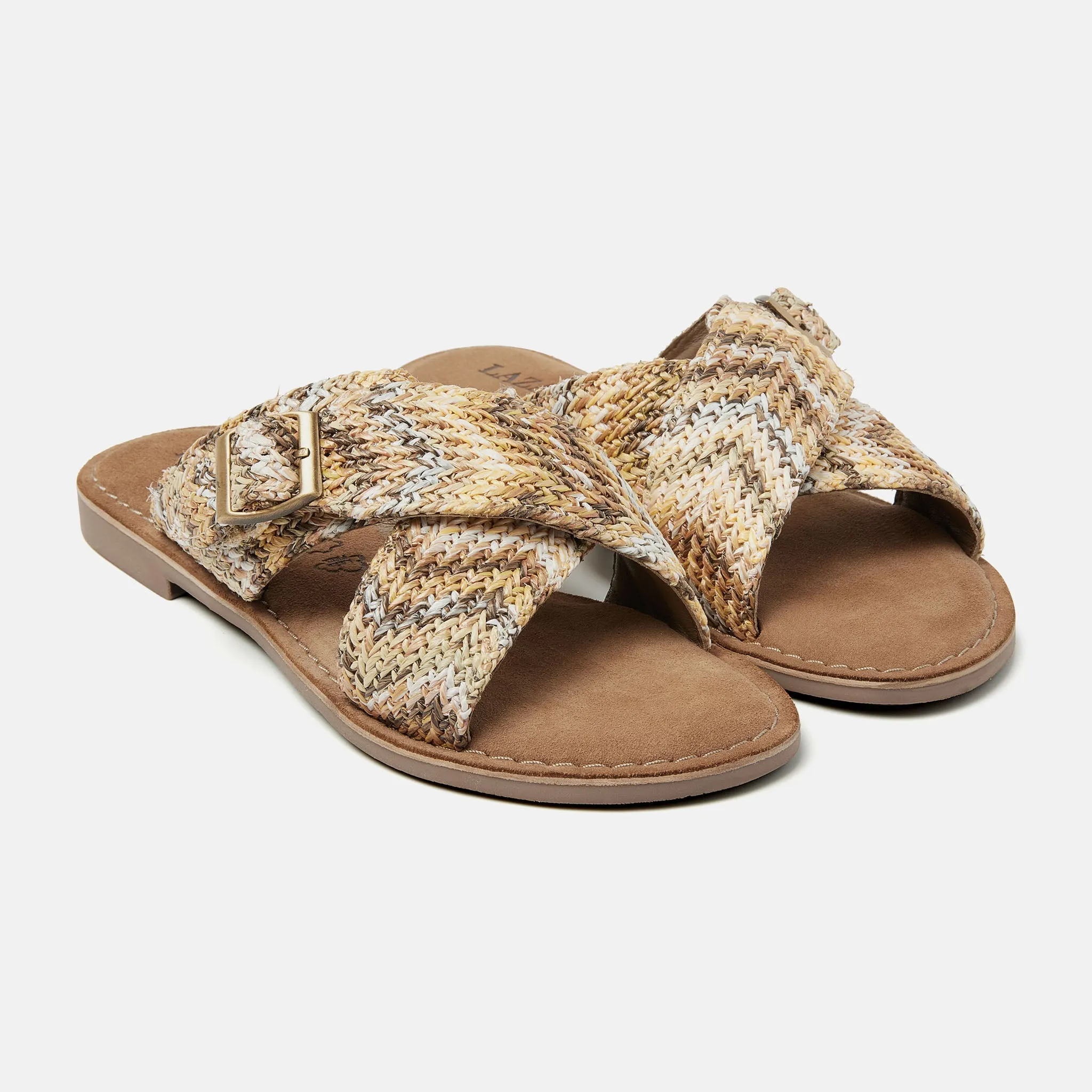 Mia Raffia Dames Slippers Beige