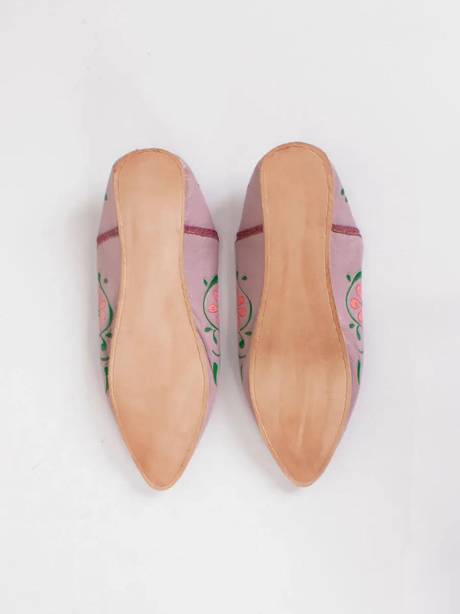 Moroccan Leather Babouche Slippers in Pink - Handpainted