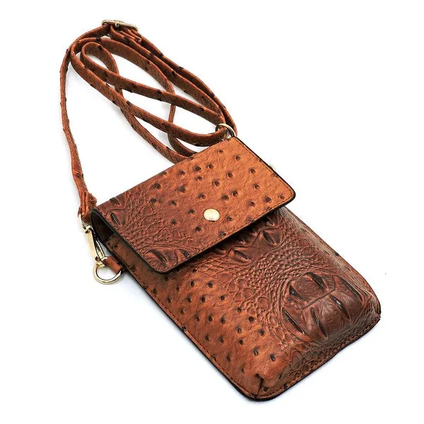 Ostrich Croc Crossbody Cell Phone  Case