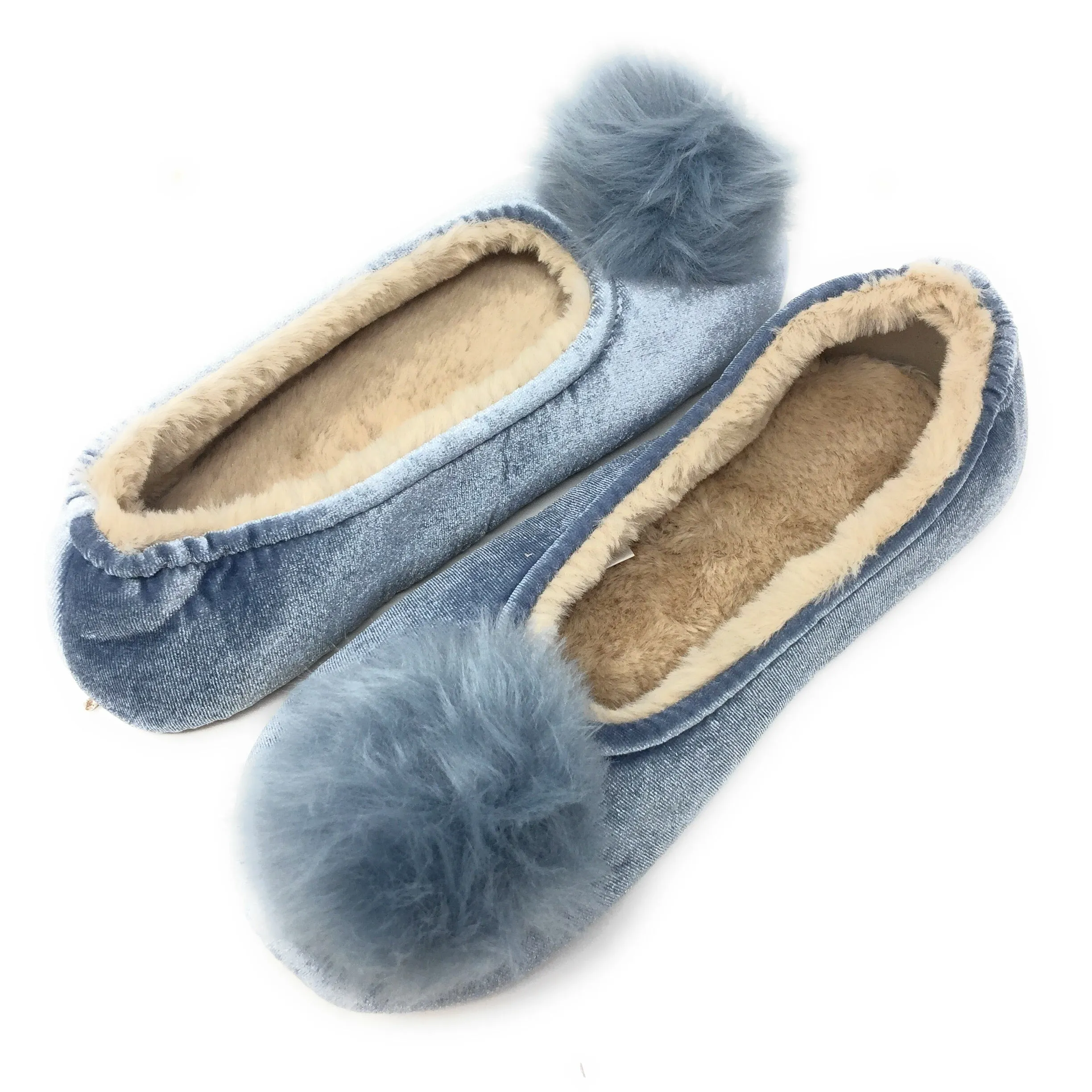 Pom Pom Blue Slippers