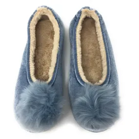 Pom Pom Blue Slippers