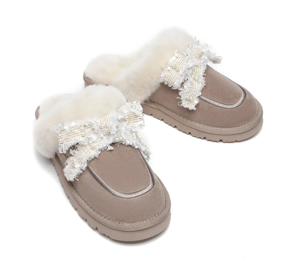 Premium Sheepskin Bow Slipper Women Barbra