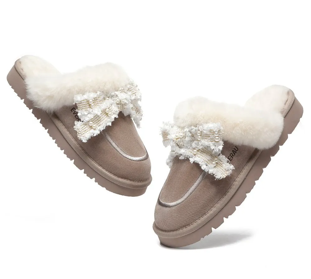 Premium Sheepskin Bow Slipper Women Barbra