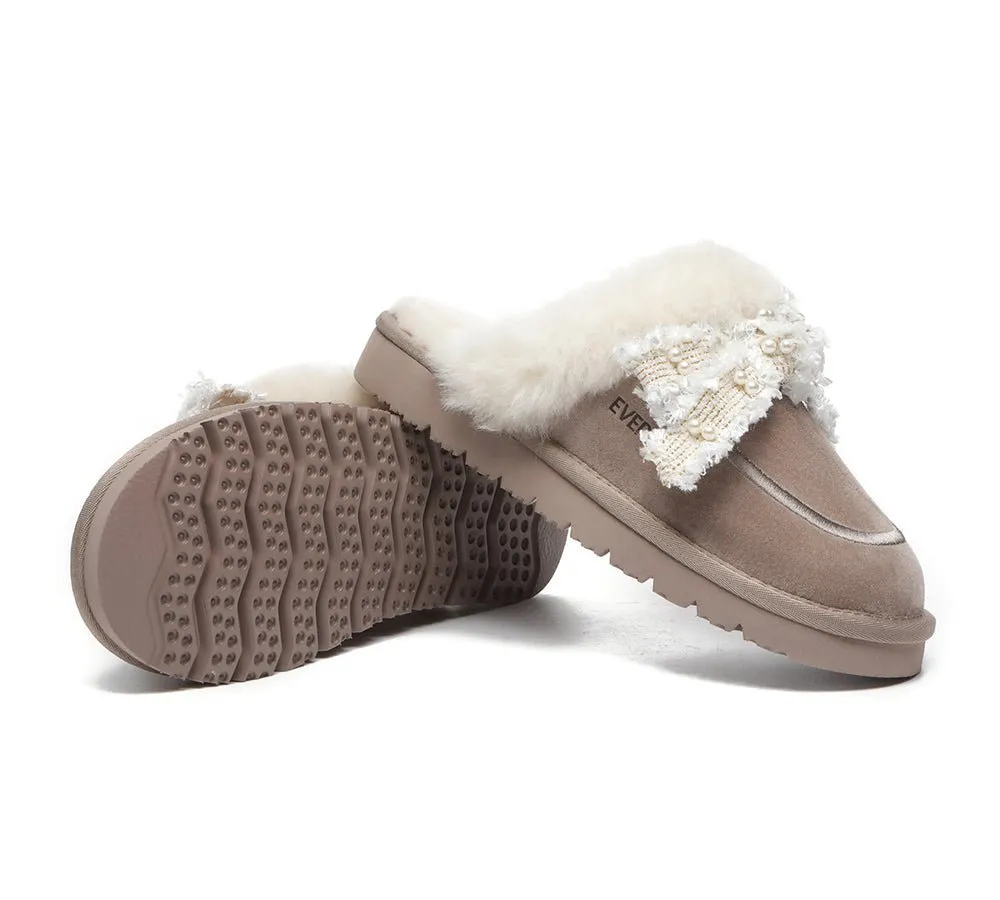 Premium Sheepskin Bow Slipper Women Barbra