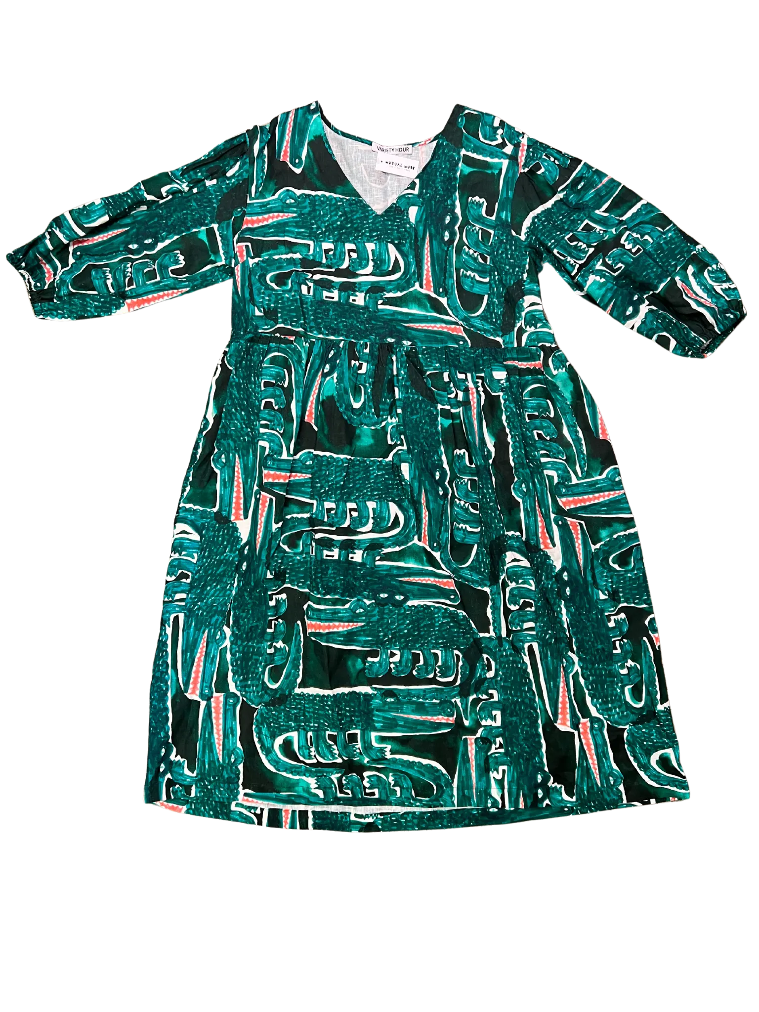 Size L - Variety Hour Green Vinnie Croc Smock Dress