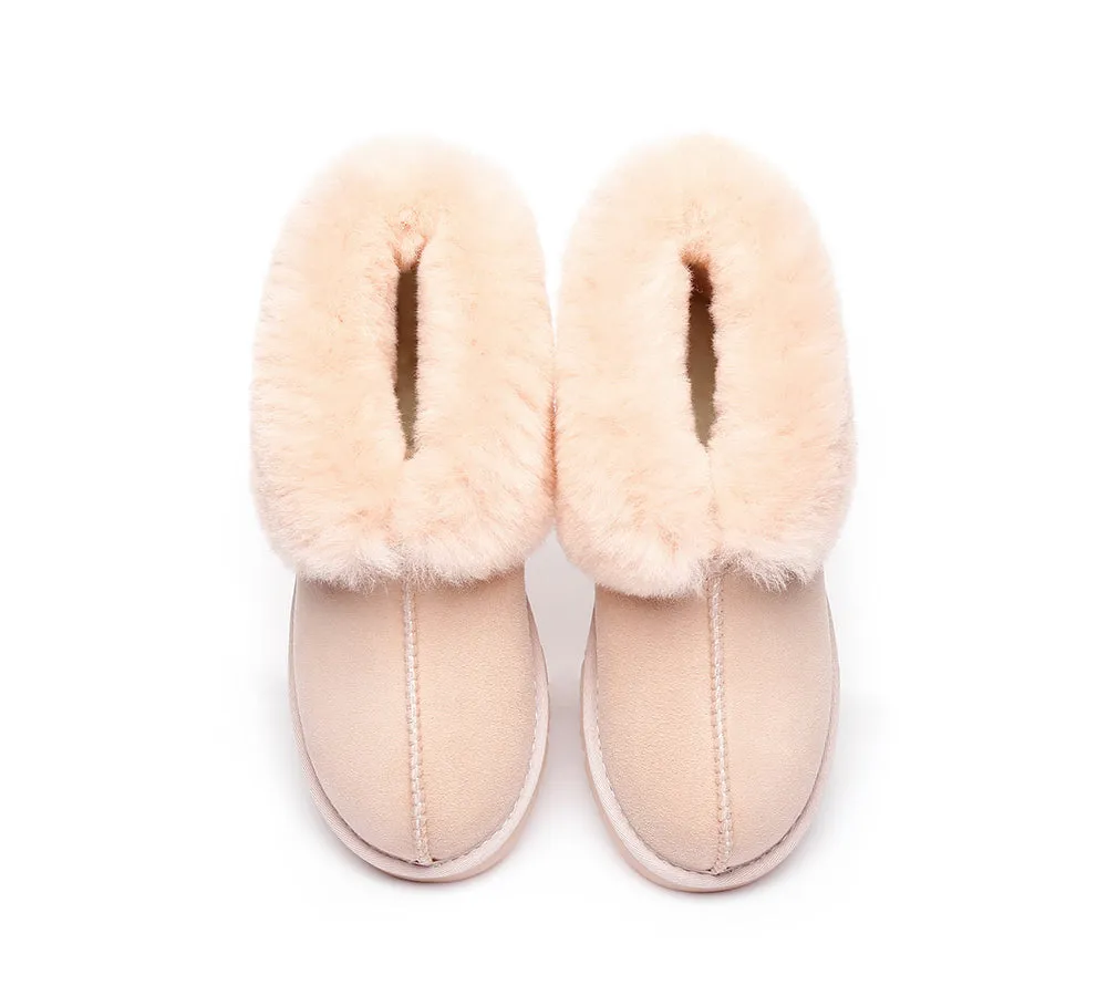 Slippers, Australia Premium Double Face Sheepskin,Unisex Ankle Collar Slipper Mallow