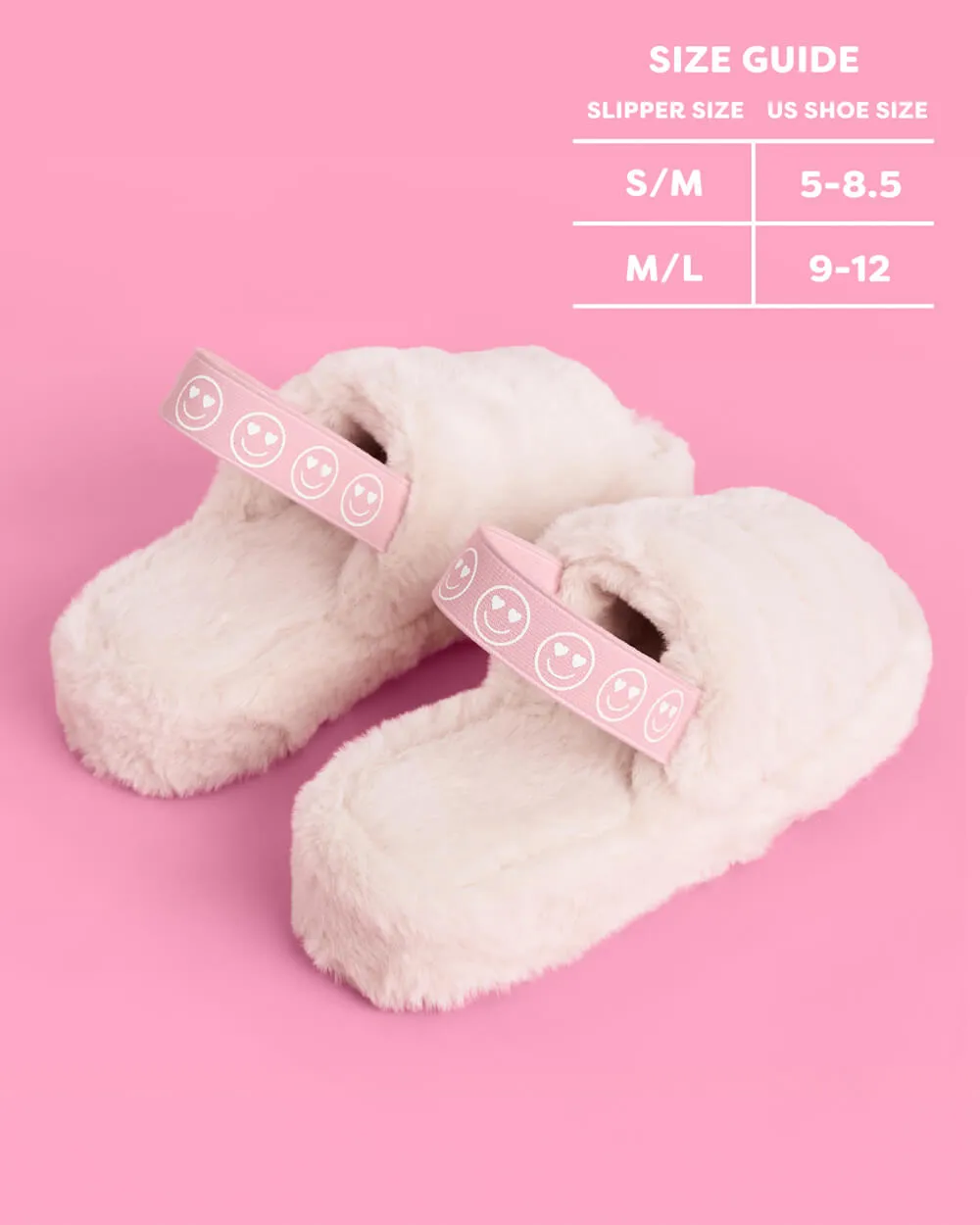 Smiley Slippers - blush fur slippers