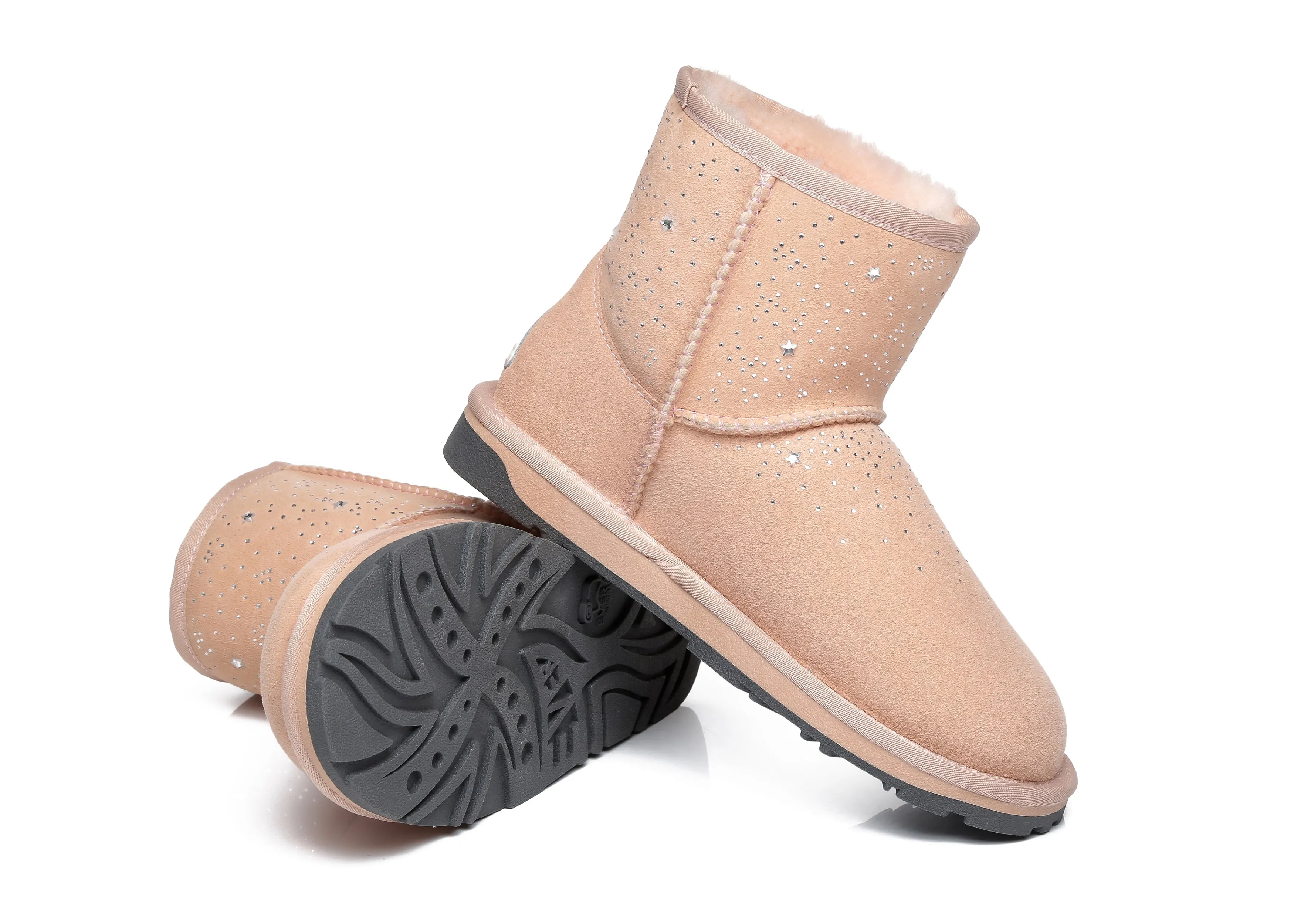 Stud Diamond Mini Sheepskin Boots Women Mercury