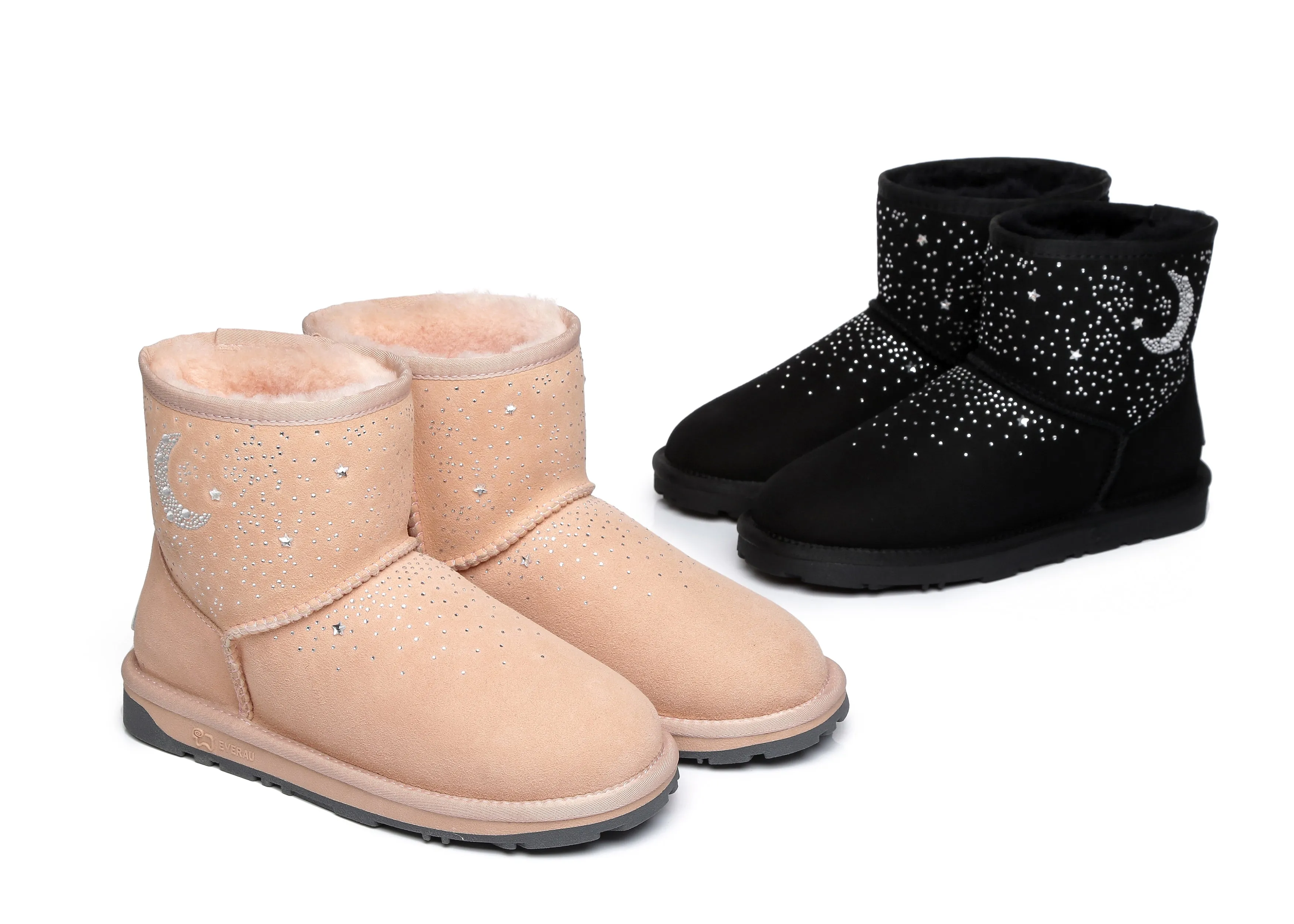 Stud Diamond Mini Sheepskin Boots Women Mercury