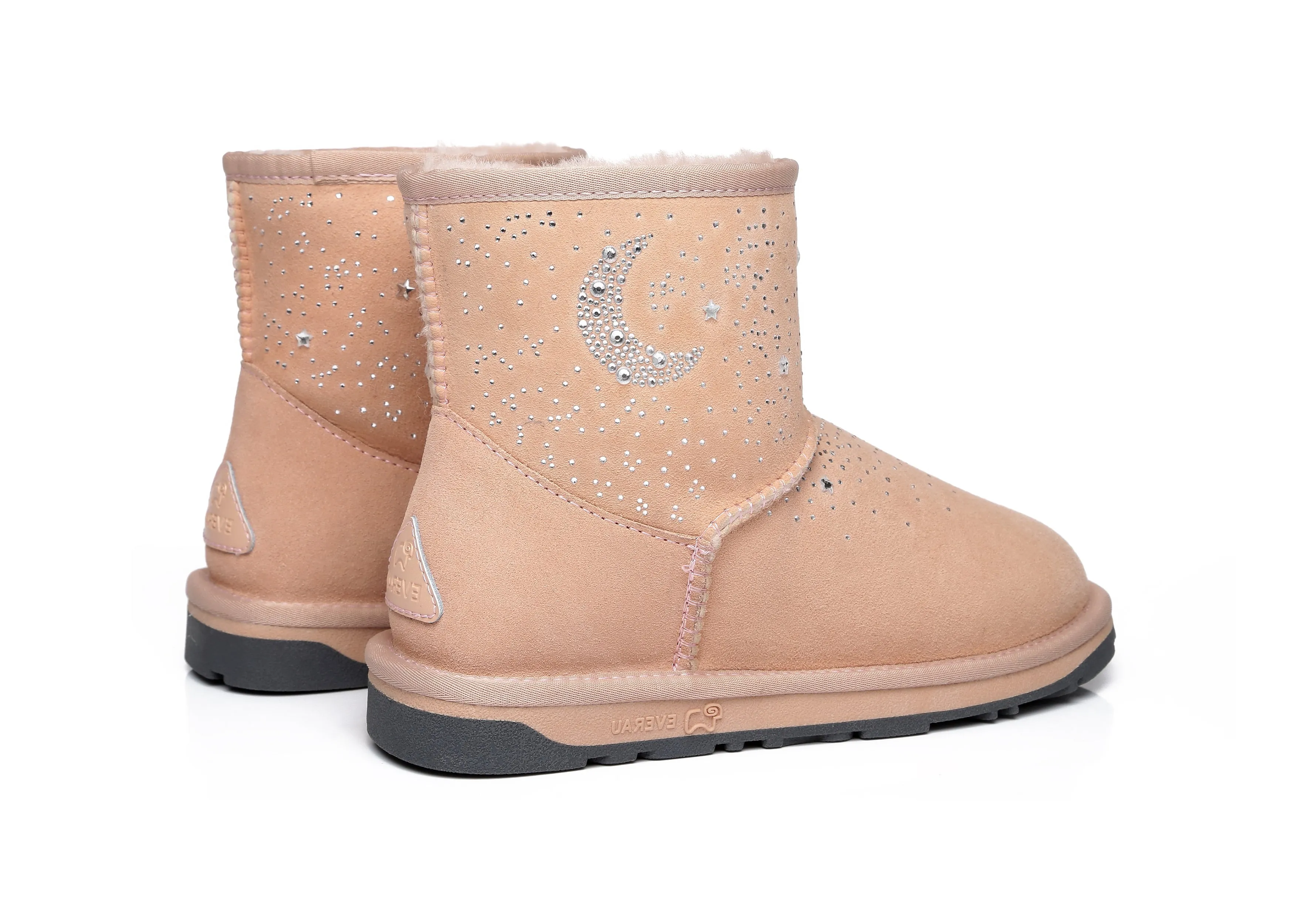 Stud Diamond Mini Sheepskin Boots Women Mercury