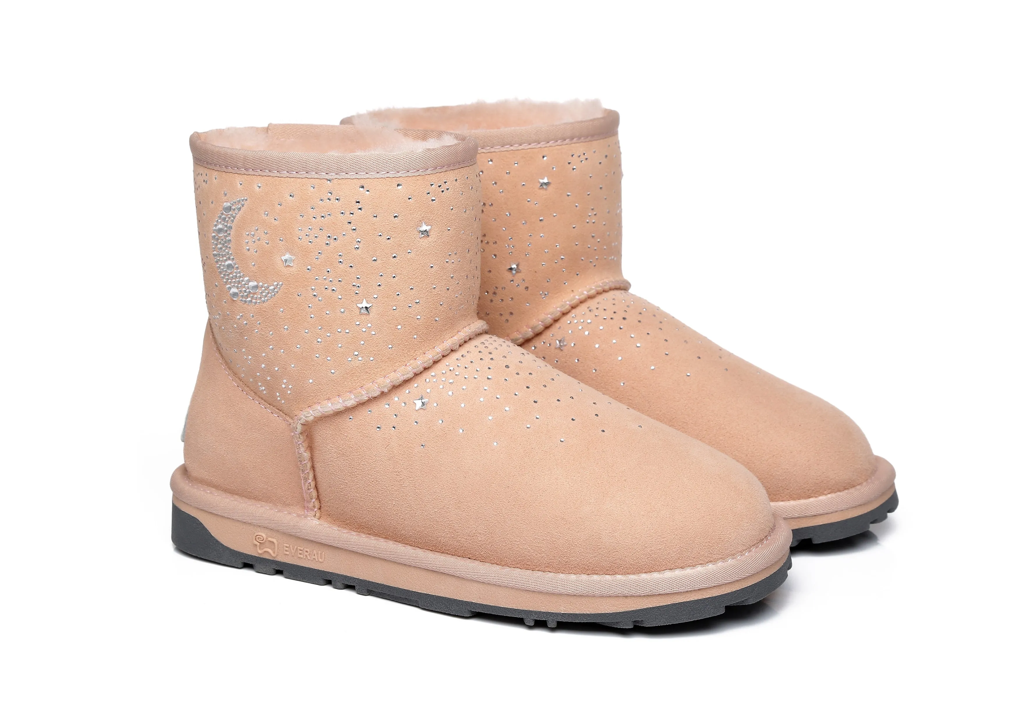 Stud Diamond Mini Sheepskin Boots Women Mercury