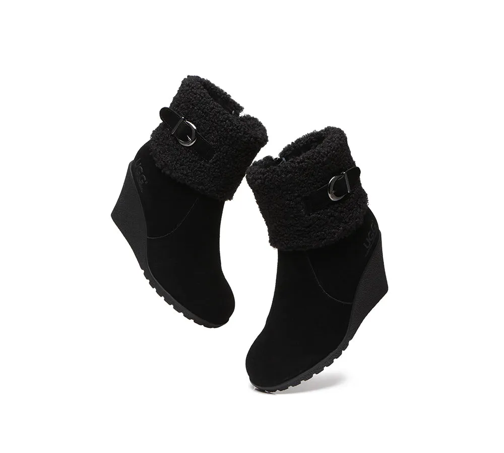 UGG Boots Women Sheepskin Shearling Zipper Wedge Fashion Boots Joanna