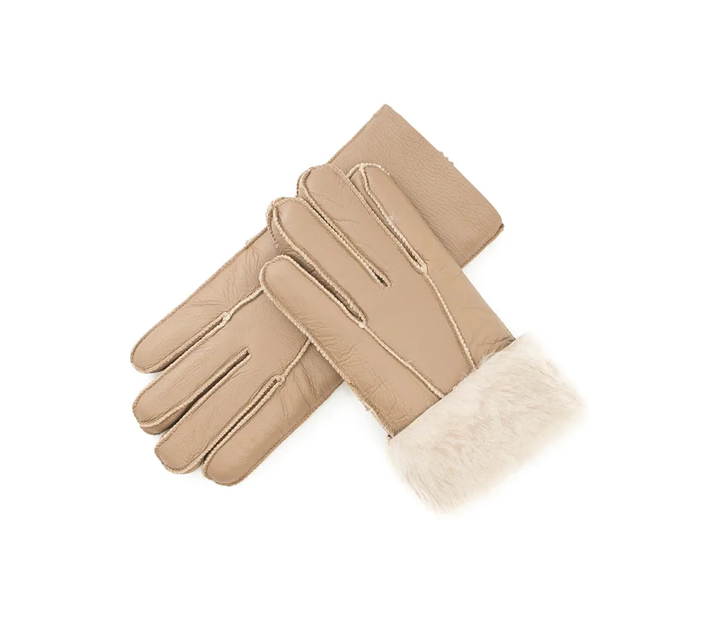 UGG Gloves Leather Fluffy Sheepskin Wool Stitching Gloves