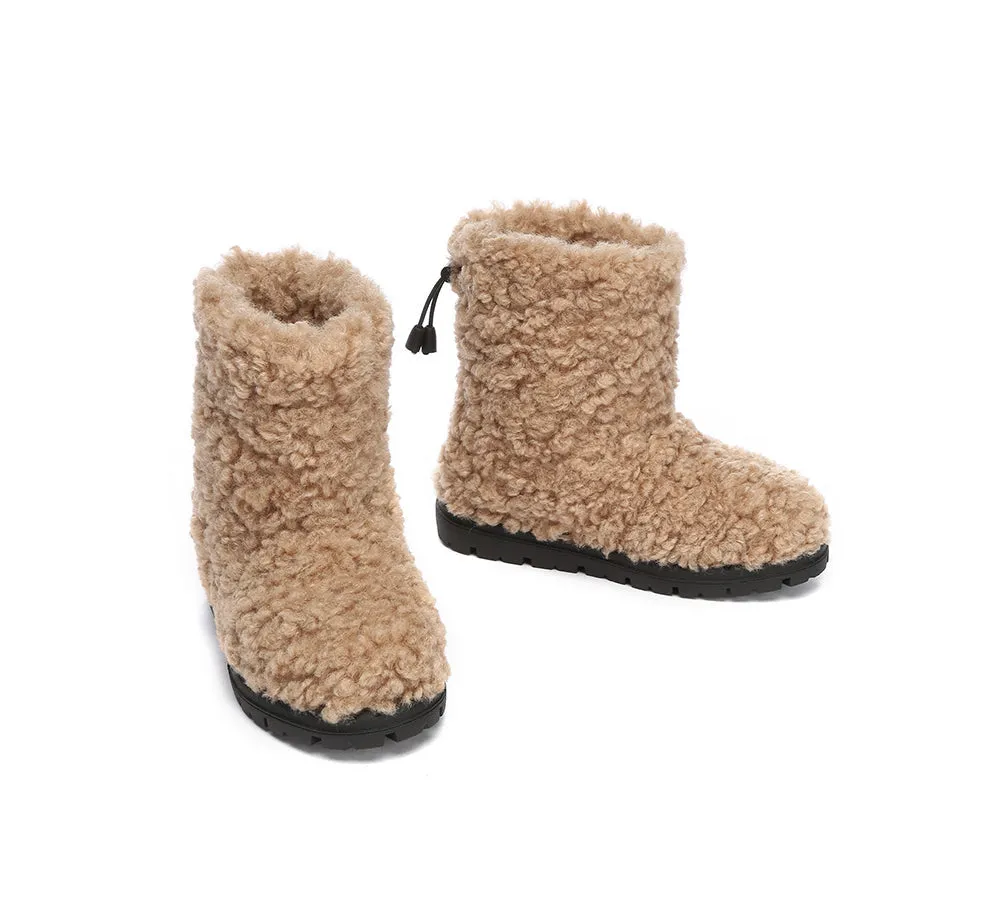 UGG Kids Sheepskin Wool Plush Drawstring Boots Peggy