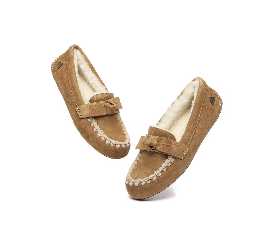 UGG Moccasins Women Sheepskin Wool Bow Ankle Woven Slippers