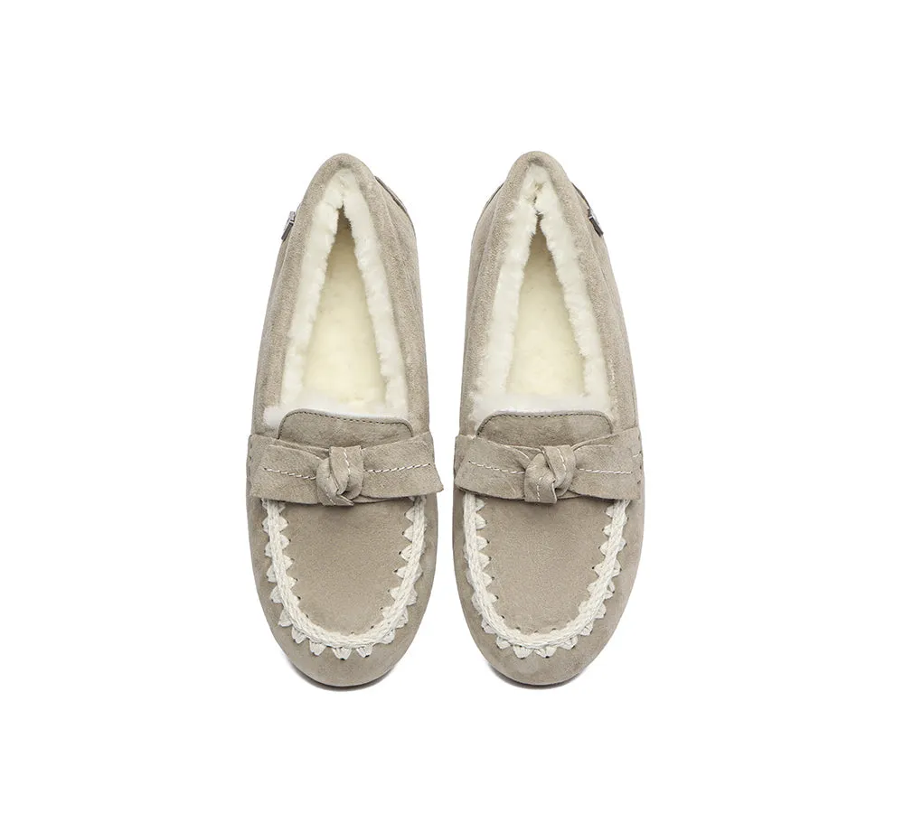 UGG Moccasins Women Sheepskin Wool Bow Ankle Woven Slippers