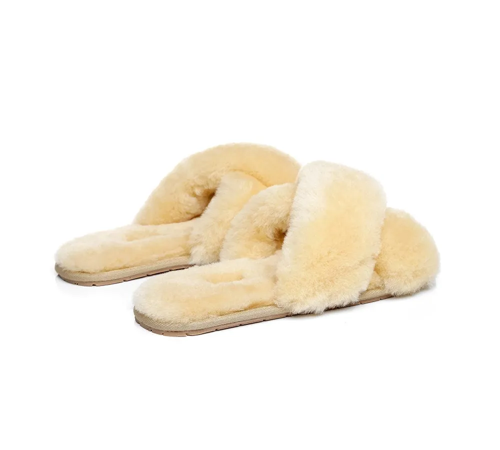 UGG Slides Sheepskin Wool Crossover Fluffy Slides Linty