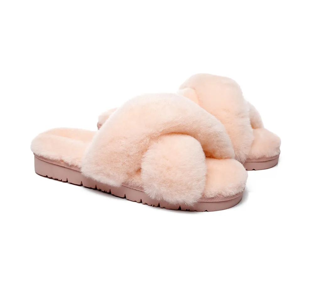 UGG Slides Women Fluffy Cross Slides Sandals Leanna Scuff