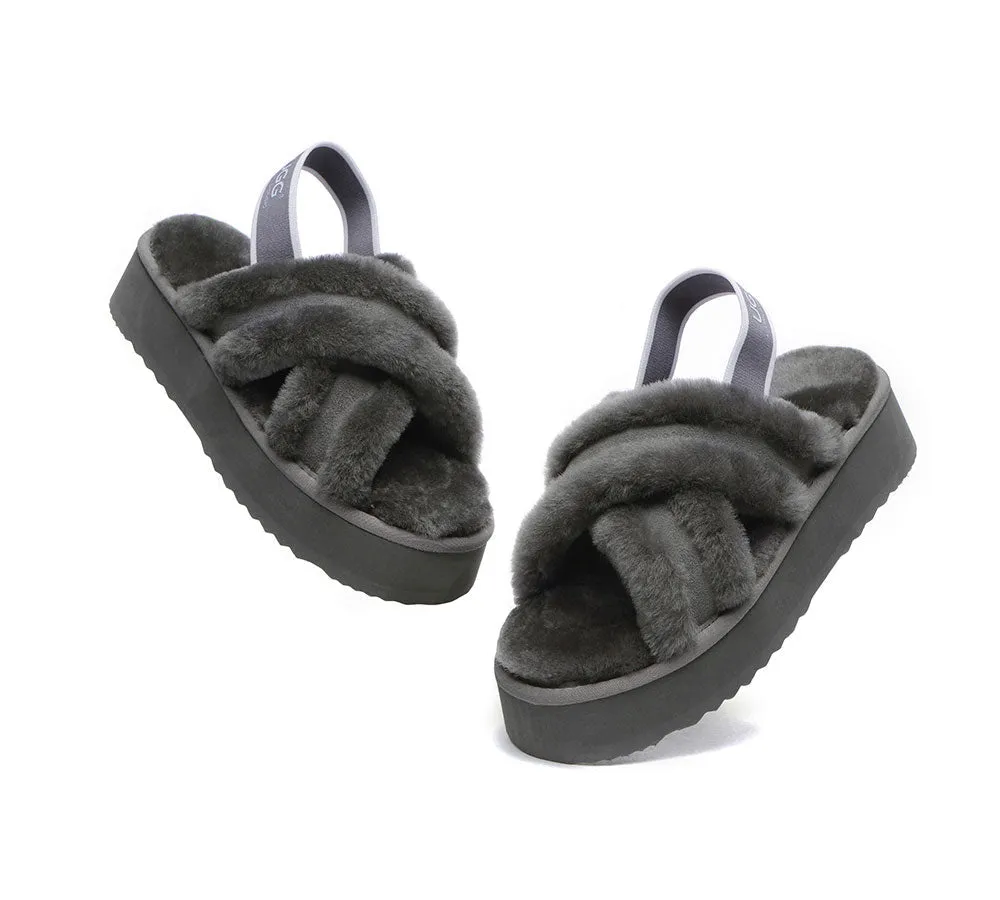 UGG Slides Women High Platform Cross-Over Fluffy Sandals Aditi