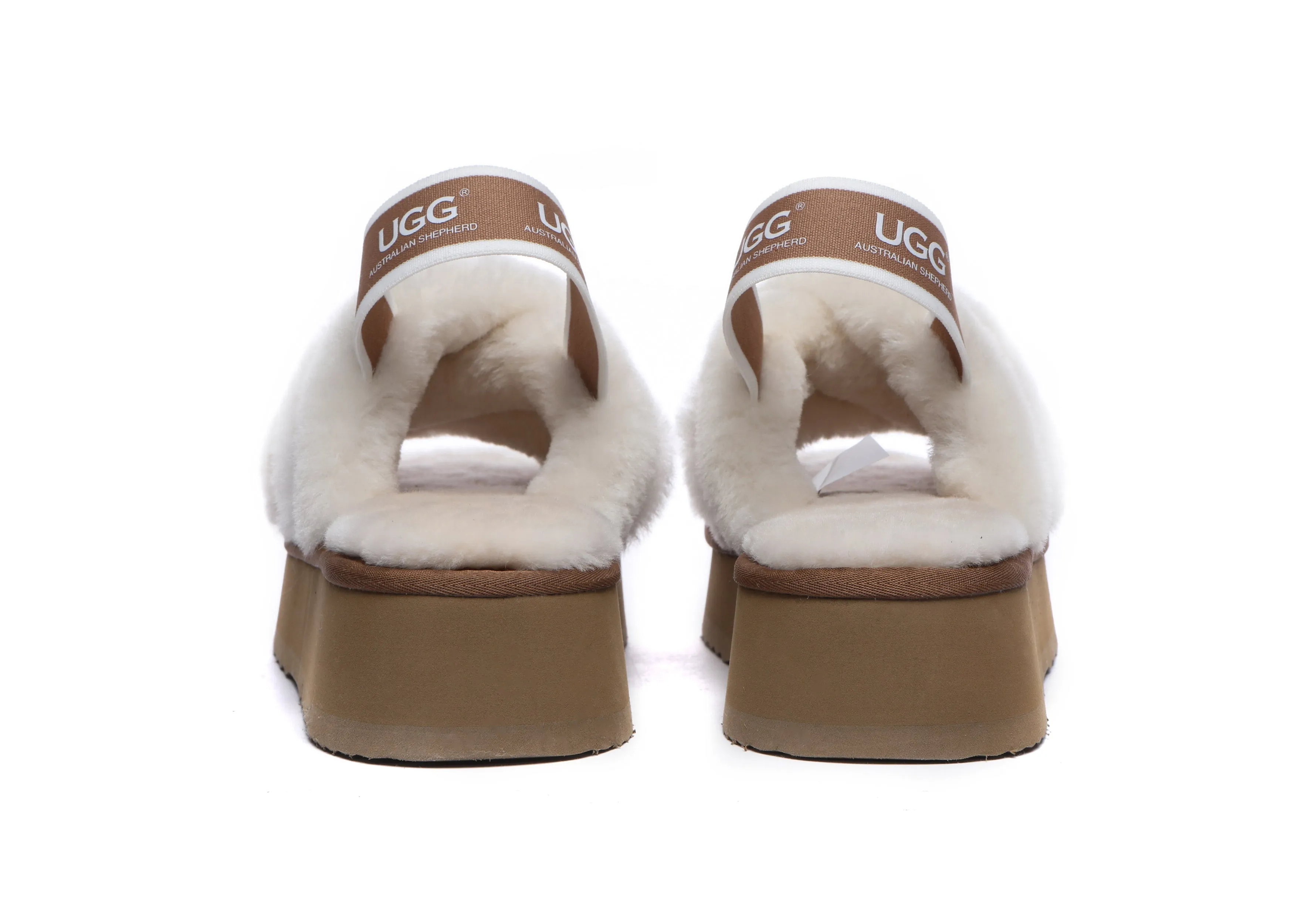 UGG Slides Women High Platform Cross-Over Fluffy Sandals Aditi