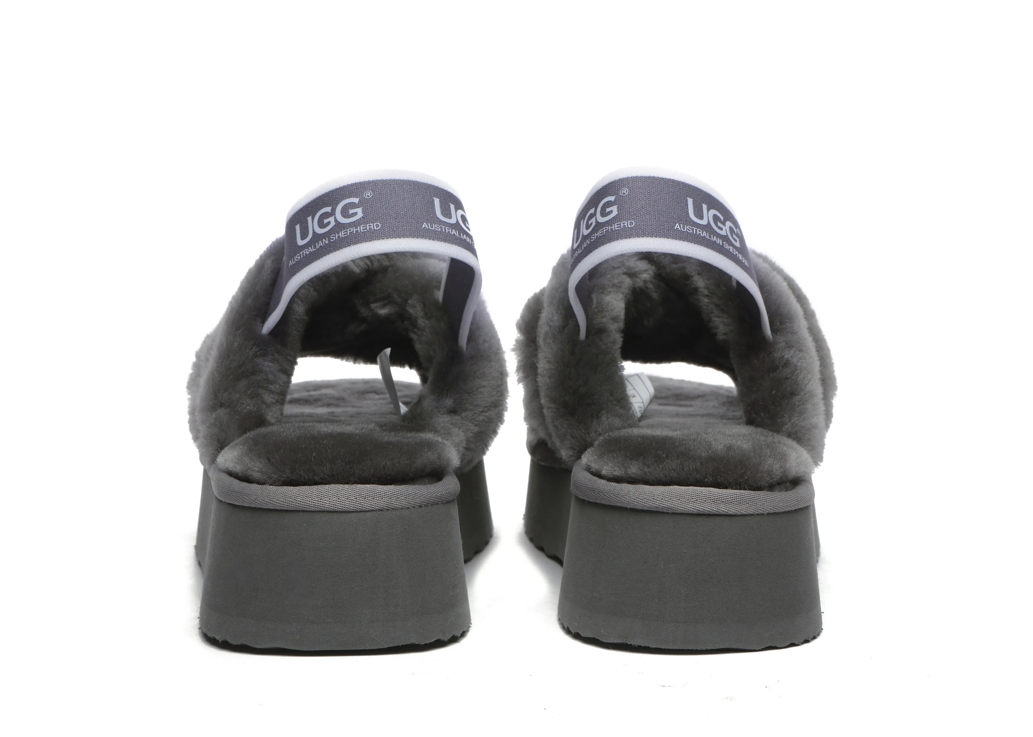 UGG Slides Women High Platform Cross-Over Fluffy Sandals Aditi