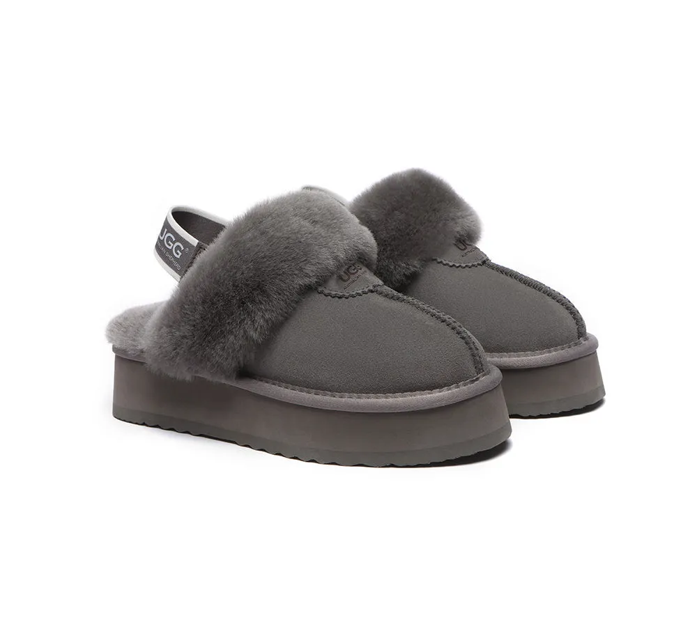 UGG Slipper Women Sheepskin Wool Removable Strap Slingback Waffle Platform Sandals