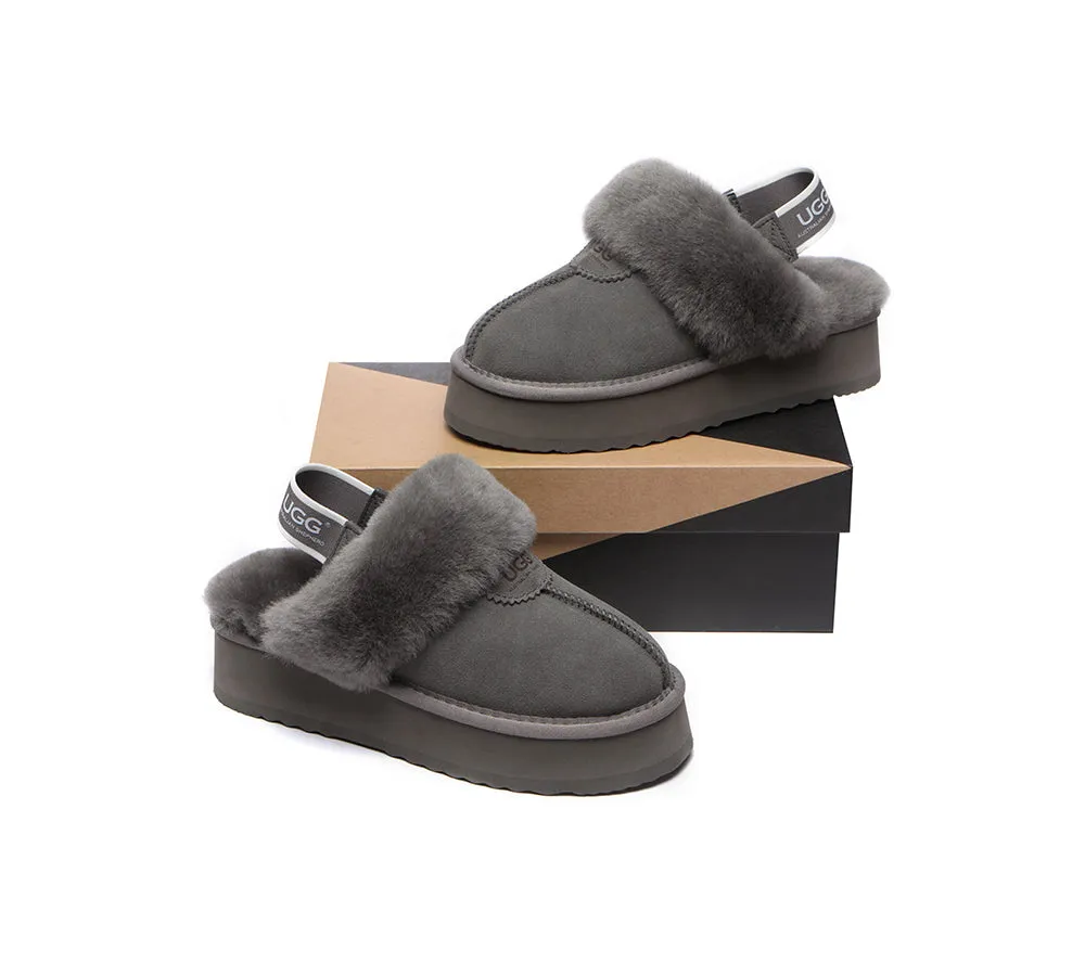 UGG Slipper Women Sheepskin Wool Removable Strap Slingback Waffle Platform Sandals