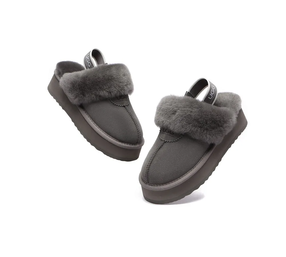 UGG Slipper Women Sheepskin Wool Removable Strap Slingback Waffle Platform Sandals