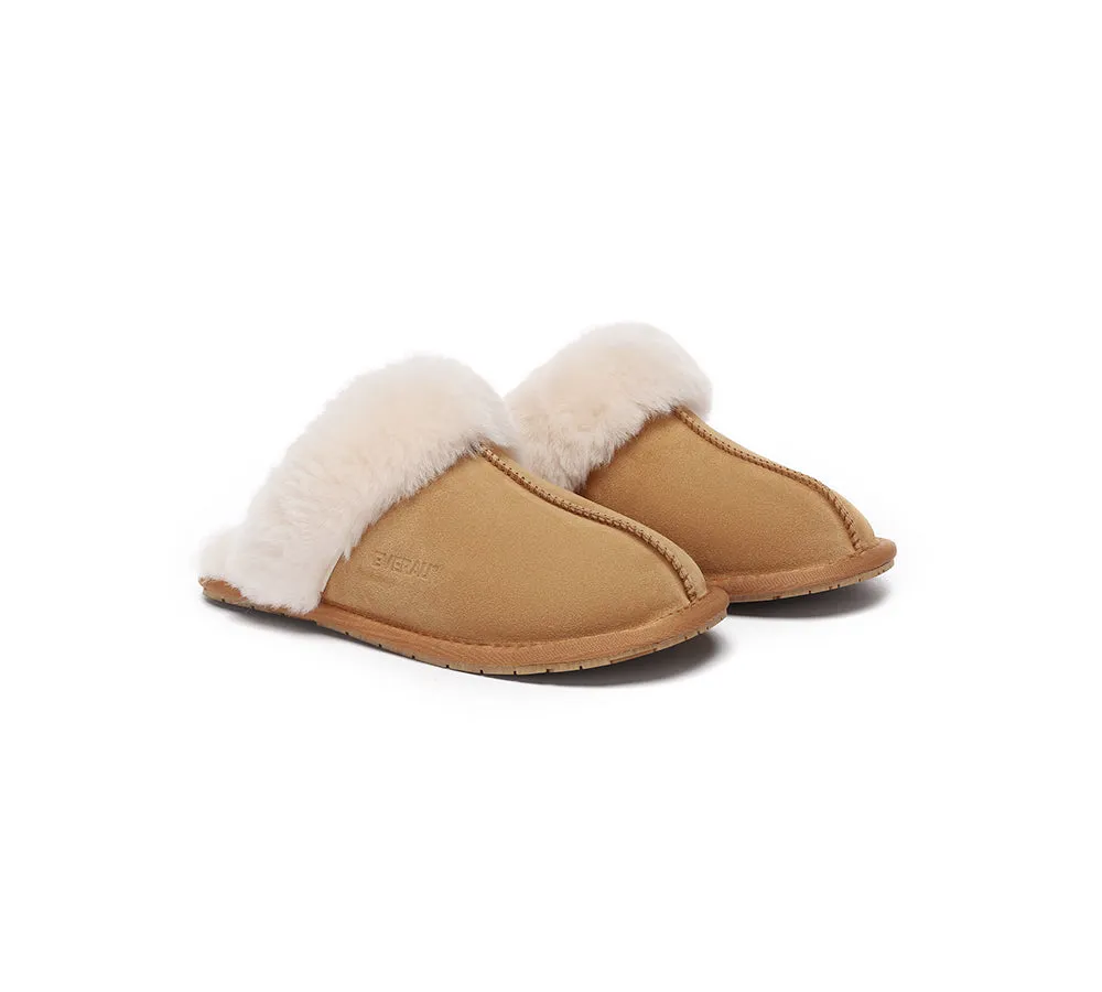 UGG Slippers Sheepskin Wool Suede Scuff Water Resistant Slippers Rosa