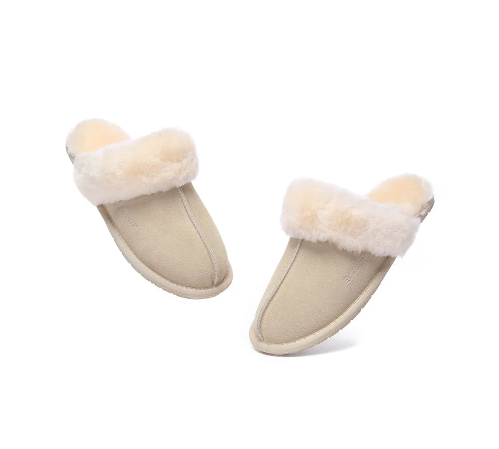 UGG Slippers Sheepskin Wool Suede Scuff Water Resistant Slippers Rosa