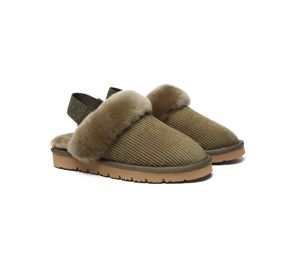 UGG Slippers Women Sheepskin Wool Removable Strap Slingback Nonslip Shoes Corduroy