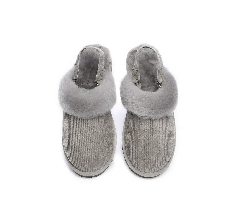 UGG Slippers Women Sheepskin Wool Removable Strap Slingback Nonslip Shoes Corduroy