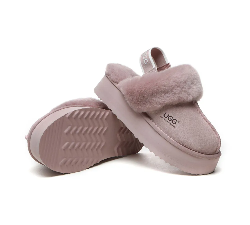 UGG Slippers Women Sheepskin Wool Removable Strap Slingback Slippers Muffin Platform