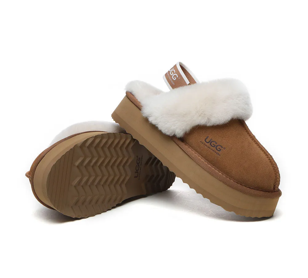 UGG Slippers Women Sheepskin Wool Removable Strap Slingback Slippers Muffin Platform