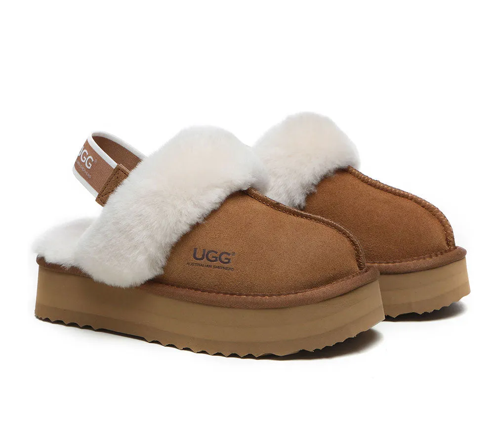 UGG Slippers Women Sheepskin Wool Removable Strap Slingback Slippers Muffin Platform