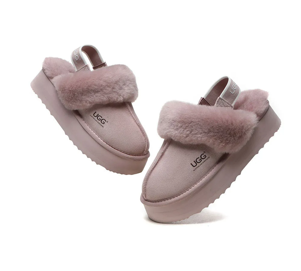 UGG Slippers Women Sheepskin Wool Removable Strap Slingback Slippers Muffin Platform