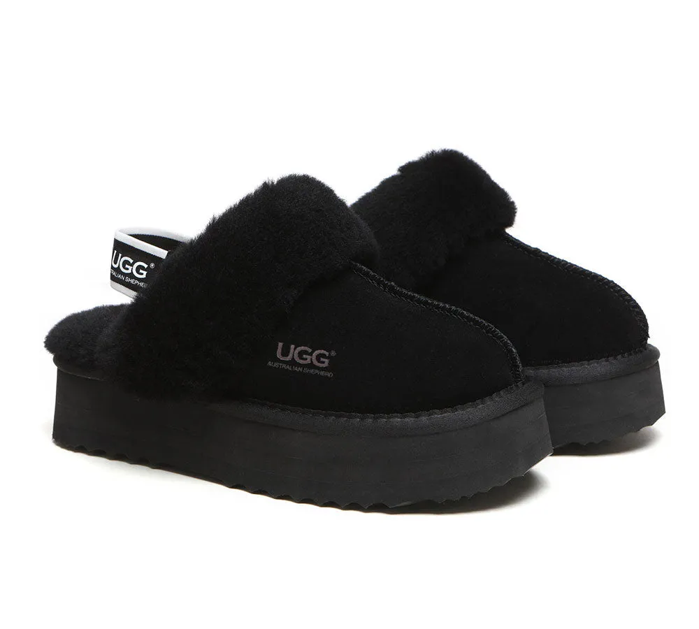 UGG Slippers Women Sheepskin Wool Removable Strap Slingback Slippers Muffin Platform