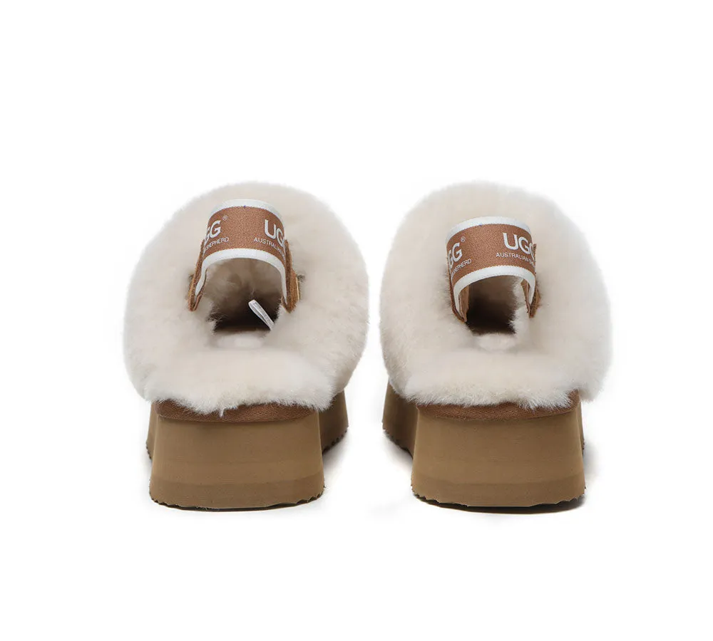 UGG Slippers Women Sheepskin Wool Removable Strap Slingback Slippers Muffin Platform