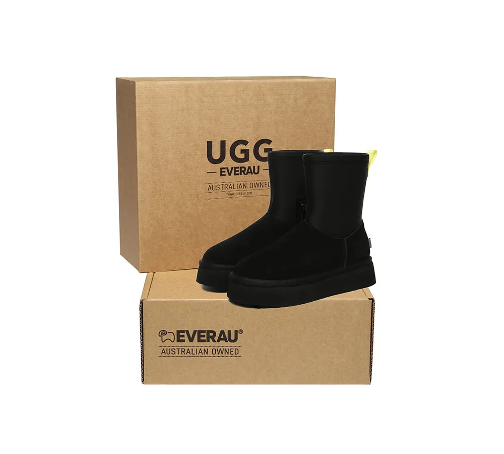 UGG  UGG Platform Boots Women Sheepskin Wool Zipper Decor Stretchy Mid Calf Ethel