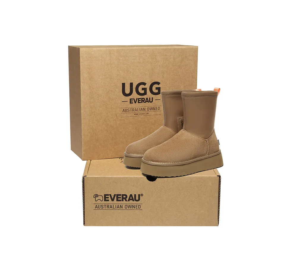 UGG  UGG Platform Boots Women Sheepskin Wool Zipper Decor Stretchy Mid Calf Ethel