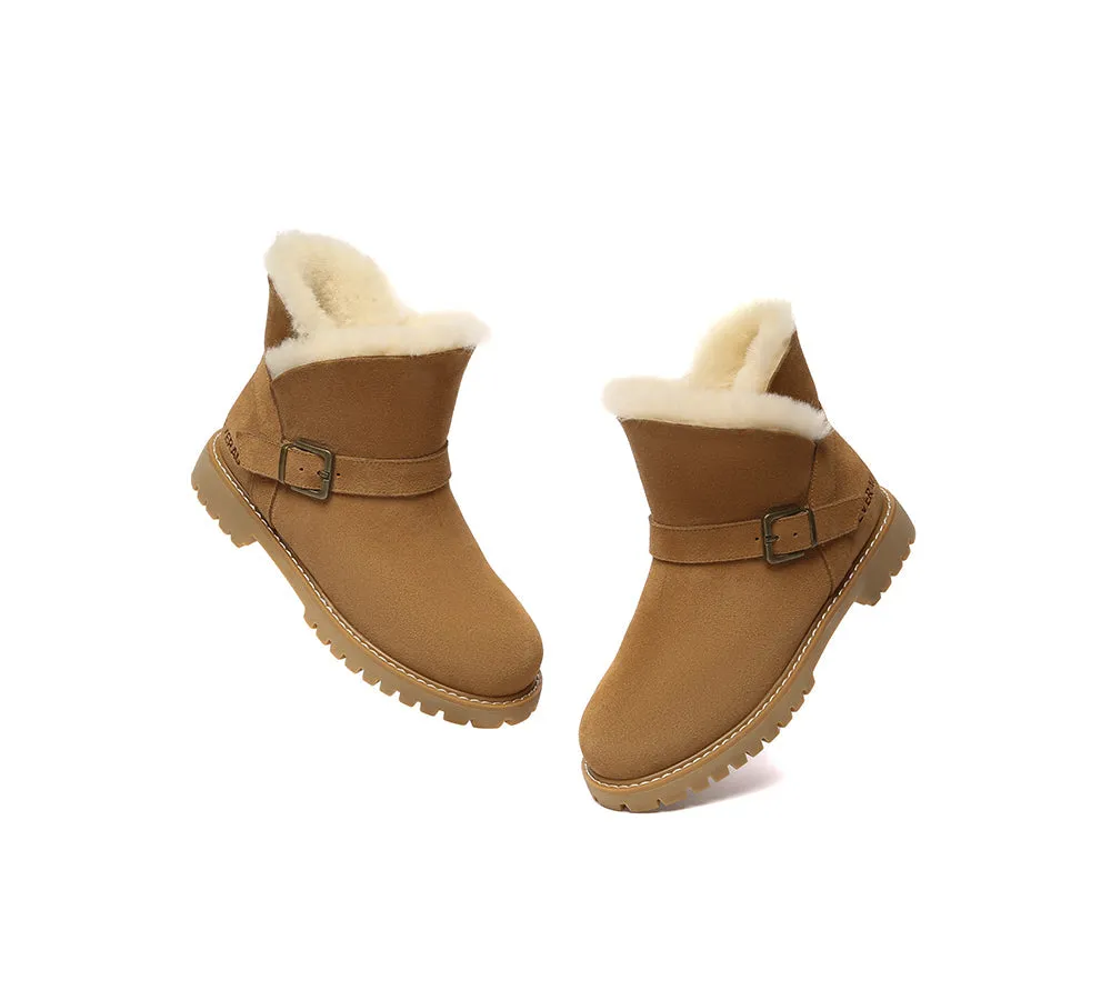 UGG Women Sheepskin Wool Buckle Decor Ankle Boots Polarwalk