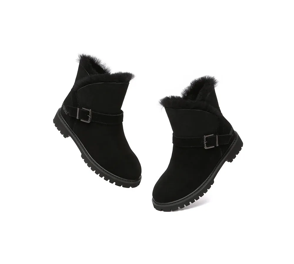 UGG Women Sheepskin Wool Buckle Decor Ankle Boots Polarwalk