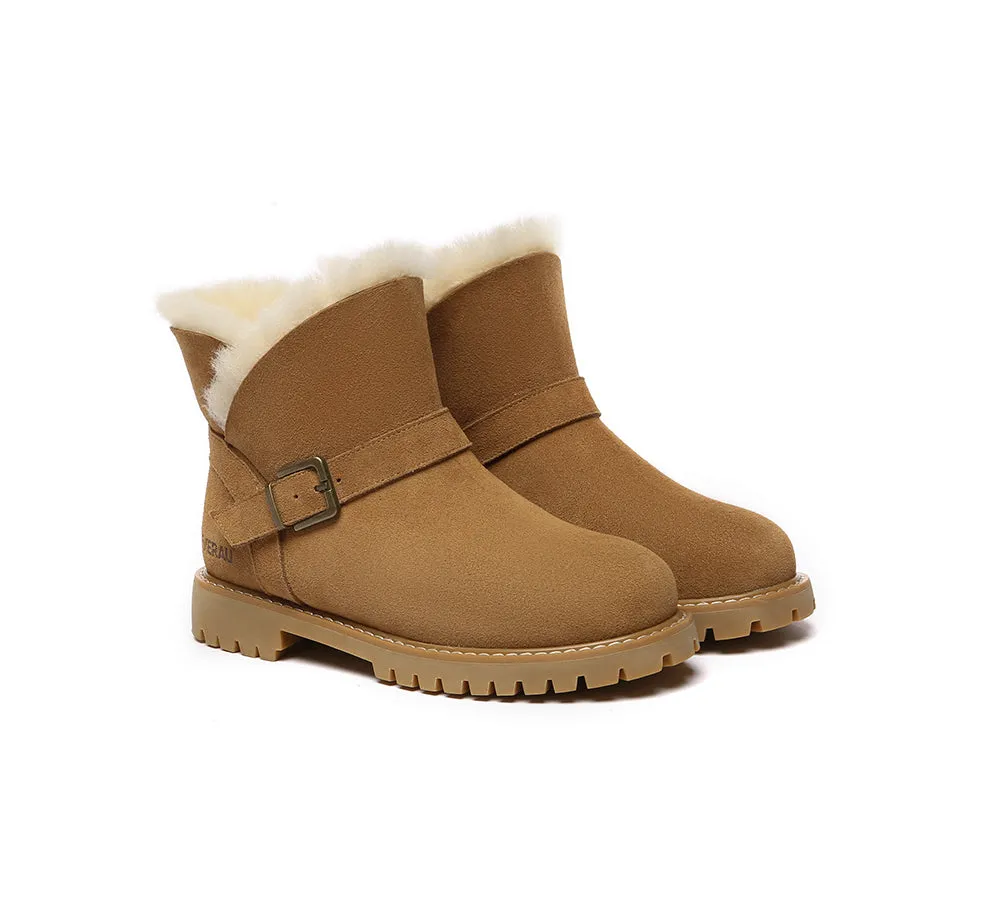 UGG Women Sheepskin Wool Buckle Decor Ankle Boots Polarwalk