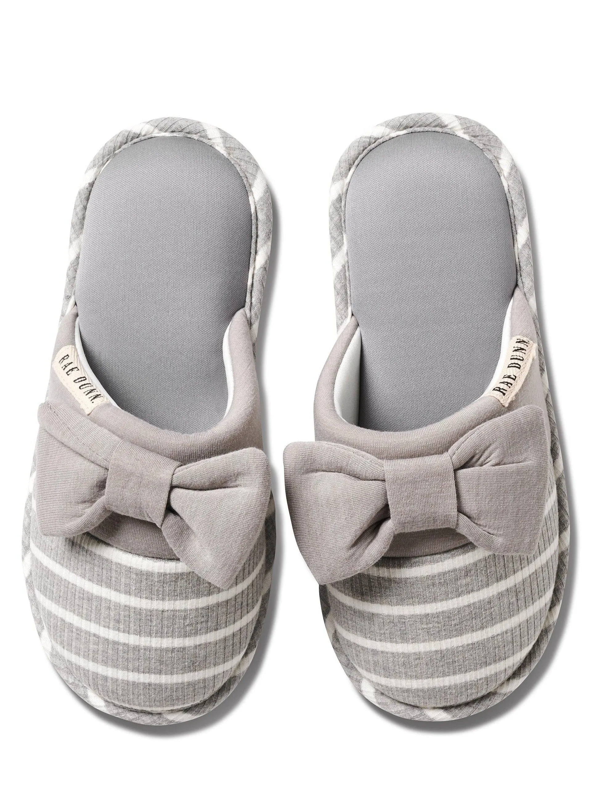 Women's Gray Striped Bow Slippers