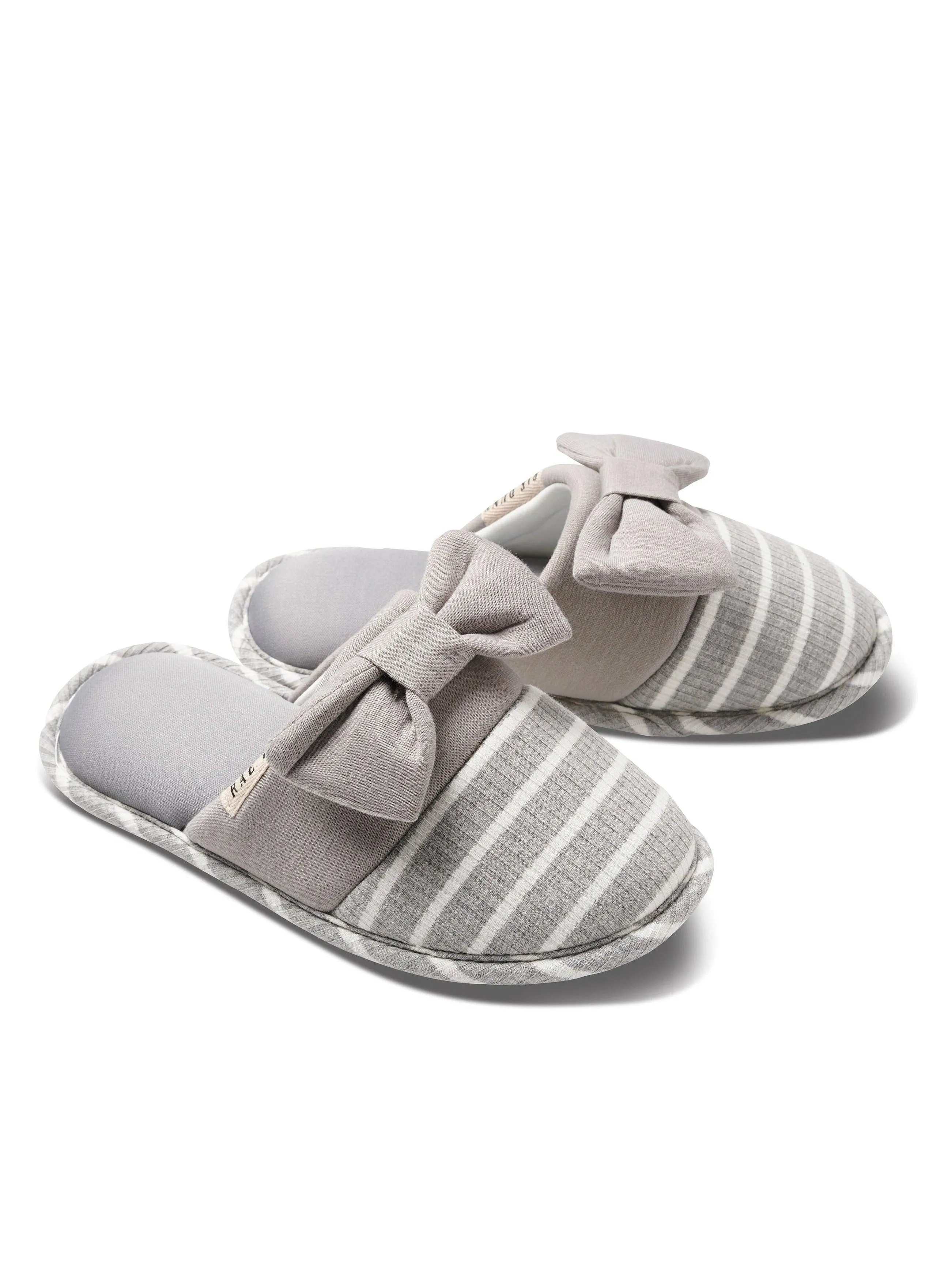 Women's Gray Striped Bow Slippers